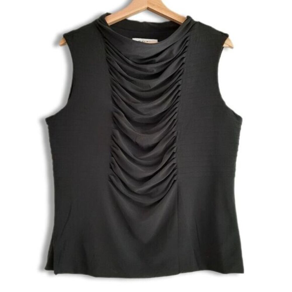 BAILEY Crewneck Stretch Tank Top Font Ruched Panel Black Sz 2X